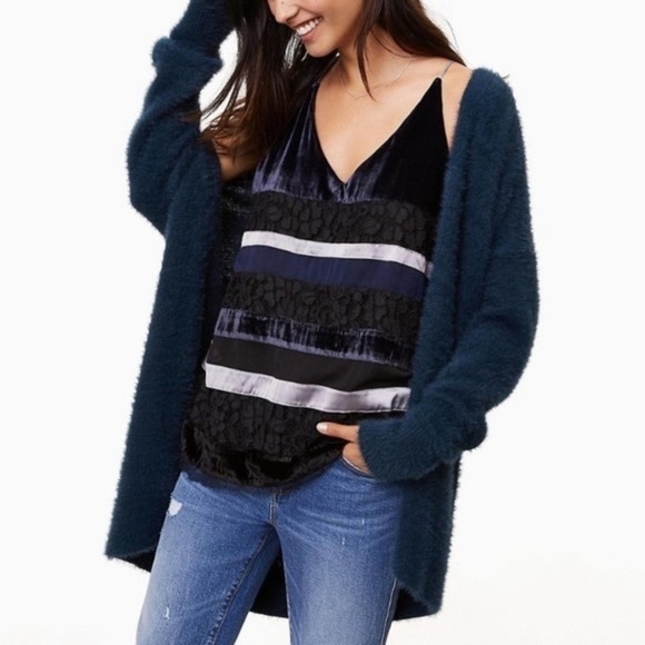 LOFT Tops - Ann Taylor Loft Velvet Lace Striped tank - S